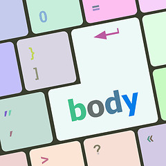 Image showing body word on keyboard key, notebook computer button vector illustration