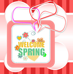 Image showing Welcome Spring Holiday Card. Welcome Spring Vector. Welcome Spring background. Spring Holiday Graphic. Welcome Spring Art. Spring Holiday Drawing