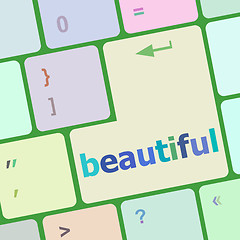 Image showing beautiful word on keyboard key, notebook computer button vector illustration