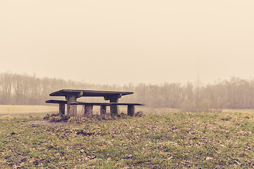 Image showing Bench in a park in the mist