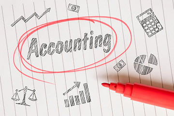 Image showing Accounting drawing with a red marker