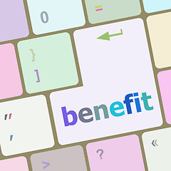 Image showing benefit button on keyboard key with soft focus vector illustration