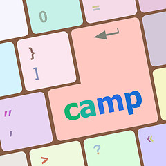 Image showing camp word on keyboard key, notebook computer button vector illustration