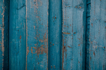 Image showing Wood background with worn blue planks