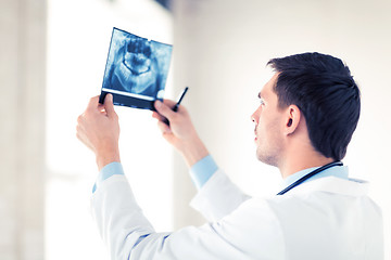 Image showing male doctor or dentist looking at x-ray