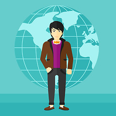 Image showing Businessman standing on globe background.