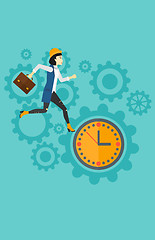 Image showing Running woman on clock background.