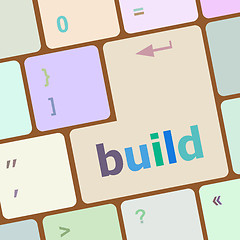 Image showing Computer keyboard with Build key. business concept, raster vector illustration
