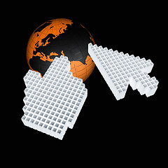 Image showing Link selection computer mouse cursor and Earth - Glodal internet concept