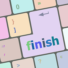 Image showing finish word on keyboard key, notebook computer button vector illustration