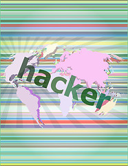 Image showing Privacy concept: words Hacker on digital background vector illustration