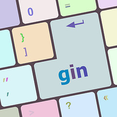 Image showing gin word on keyboard key, notebook computer button vector illustration