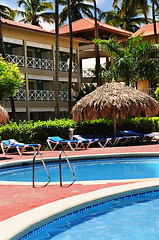 Image showing Swimming pool hotel at tropical resort
