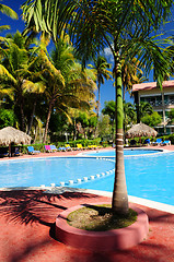 Image showing Swimming pool hotel at tropical resort