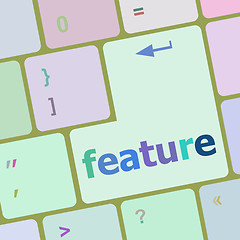 Image showing feature word on keyboard key, notebook computer button vector illustration