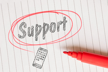 Image showing Support note in a red drawn circle