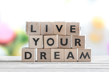 Image showing Living your dream words on a table