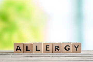 Image showing Allergy message sign on a table