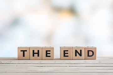 Image showing The end sign with wooden blocks