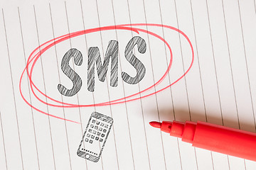 Image showing SMS note in a red marked circle