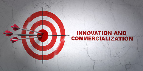 Image showing Science concept: target and Innovation And Commercialization on wall background