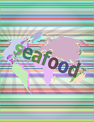 Image showing seafood word on a virtual digital background vector illustration