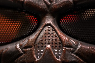 Image showing Steel mask covered with rust closeup