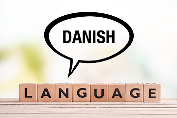 Image showing Danish language lesson sign on a table