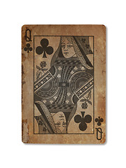 Image showing Very old playing card, Queen of clubs