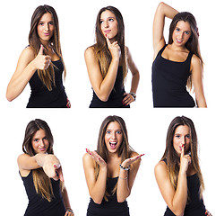 Image showing cute young woman in different expression collage