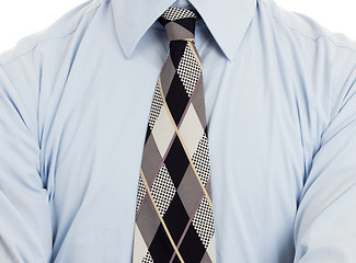 Image showing Man wearing wrinkled blue shirt with necktie, isolated