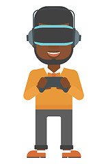 Image showing Man wearing virtual reality headset.