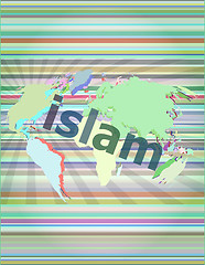 Image showing islam, hi-tech background, digital business touch screen vector illustration