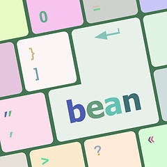 Image showing bean word on keyboard key, notebook computer button vector illustration