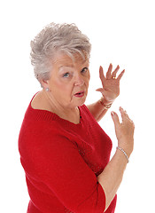 Image showing Surprised scared senior woman.