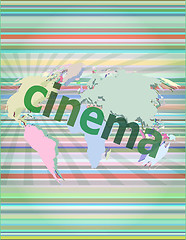 Image showing cinema word on digital screen with world map vector illustration