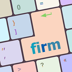 Image showing firm word on keyboard key, notebook computer button vector illustration