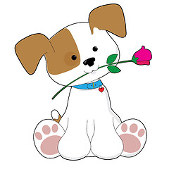 Image showing Cute Puppy with Rose