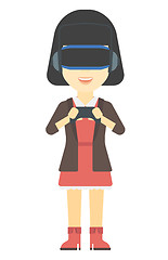 Image showing Woman wearing virtual reality headset.