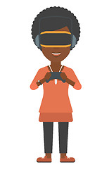 Image showing Woman wearing virtual reality headset.