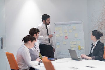 Image showing business people group brainstorming and taking notes to flip boa