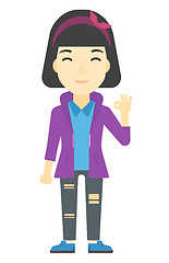 Image showing Woman gesturing OK sign. 