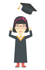 Image showing Graduate throwing up her hat.