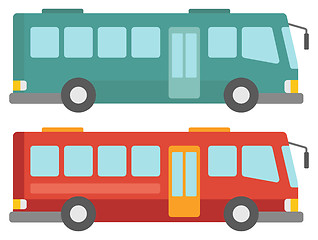 Image showing Side view of two city buses.