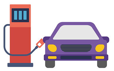 Image showing Car at gas station being filled with fuel.