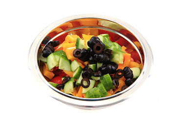 Image showing olive tomato cucumber pepper salad