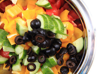 Image showing olive tomato cucumber pepper salad