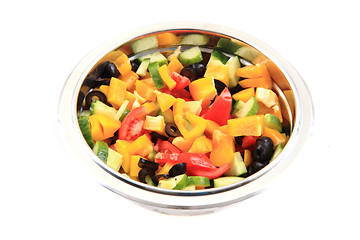 Image showing olive tomato cucumber pepper salad