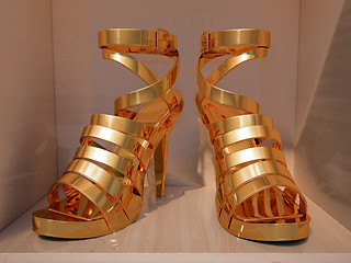 Image showing Gold high heels  closeup