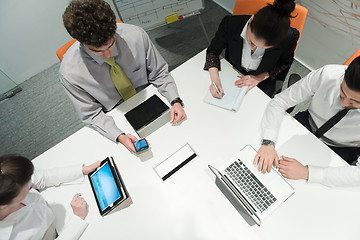 Image showing aerial view of business people group brainstorming on meeting